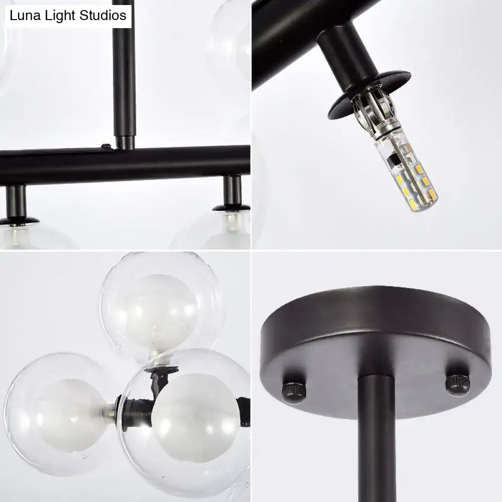 DecorBites™ contemporary 16 heads black metal industrial-style ceiling light with clear glass globes for living room