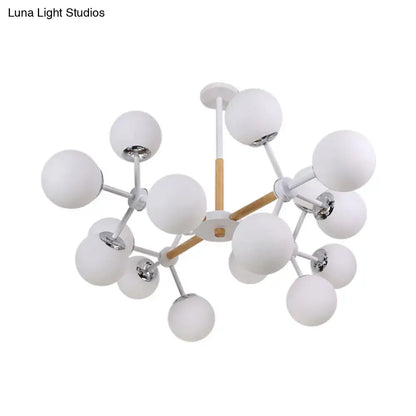 Decorbites™ contemporary globe chandelier with white glass and wood accents dining room hanging light kit