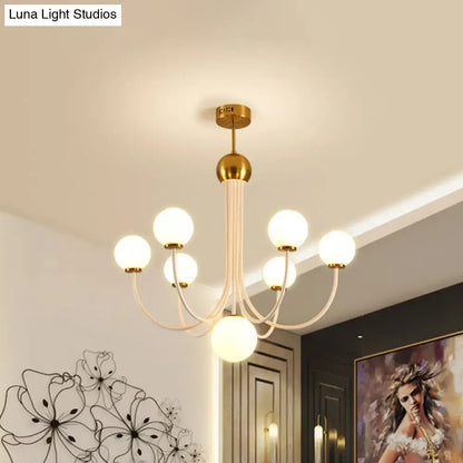 Decorbites™ contemporary gold glass spherical ceiling chandelier with six frosted glass globe lights and modern design
