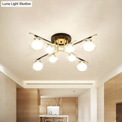 Decorbites™ contemporary gold oval shade semi-flush mount ceiling fixture with six glass globe bulbs in starburst design
