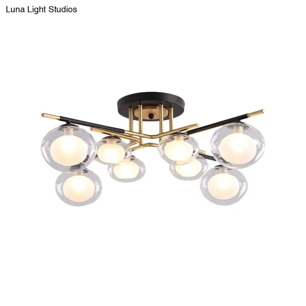 DecorBites™ semi-flush mount ceiling fixture with gold metal arms, black base, and oval glass shades for dining rooms