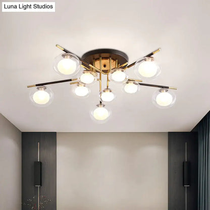 DecorBites™ contemporary semi-flush mount ceiling light with brass metal frame and oval shade clear glass globes