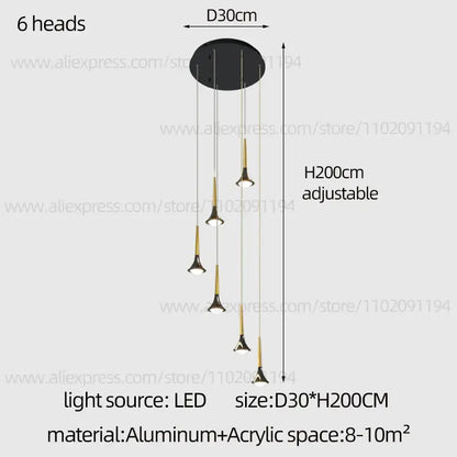 Modern black and gold decorbites contemporary horn chandelier with six adjustable led light heads for living room lighting