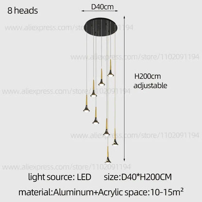 Modern black and gold decorbites contemporary horn chandelier with eight adjustable led light heads for living rooms