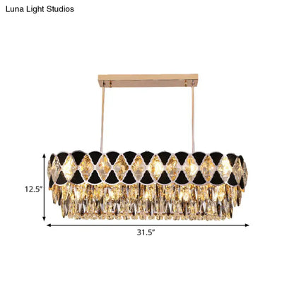 Gold-toned decorbites contemporary island ceiling lamp with black triangle ornament and clear crystal prisms for 110v-120v use