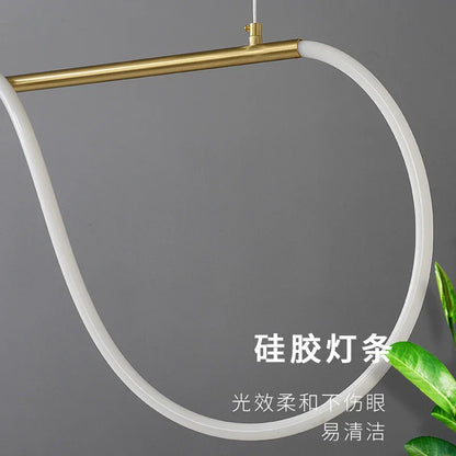 DecorBites™ contemporary led chandelier with curved white silicone and gold metal bar for dining room lighting