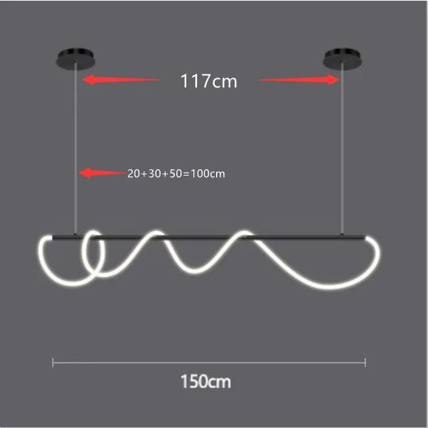DecorBites™ contemporary led chandelier with black pendant and sleek wavy white long hose led for dining room lighting