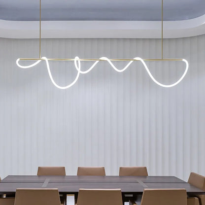 Decorbites™ contemporary led chandelier with sleek gold frame and flowing white long hose led for dining room lighting