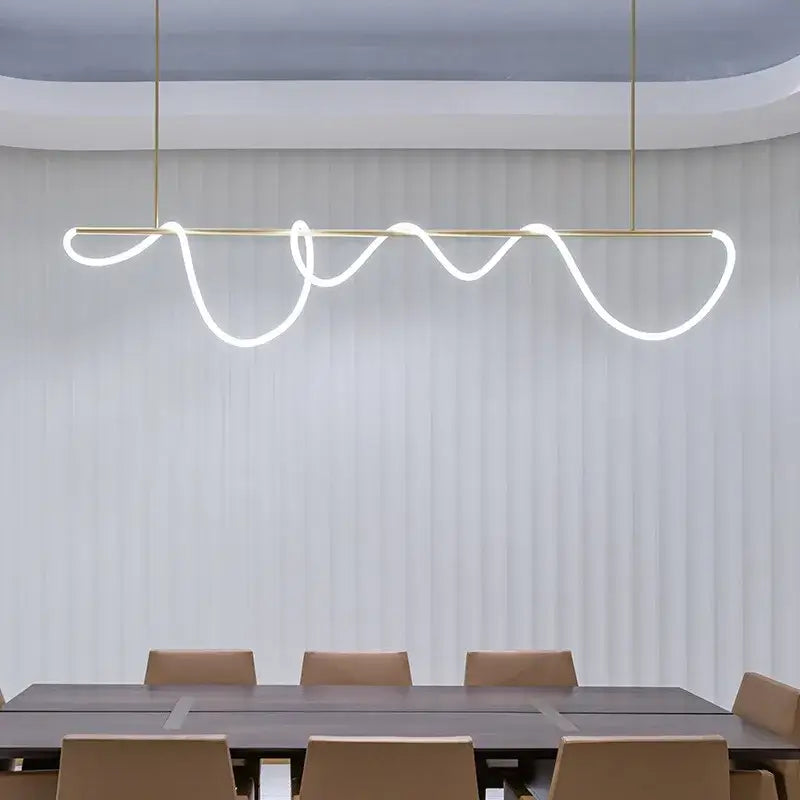 Decorbites™ contemporary led chandelier with sleek gold frame and flowing white long hose led for dining room lighting