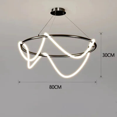 Modern minimalist decorbites™ contemporary led chandelier with sleek chrome frame and flowing white led for dining room lighting