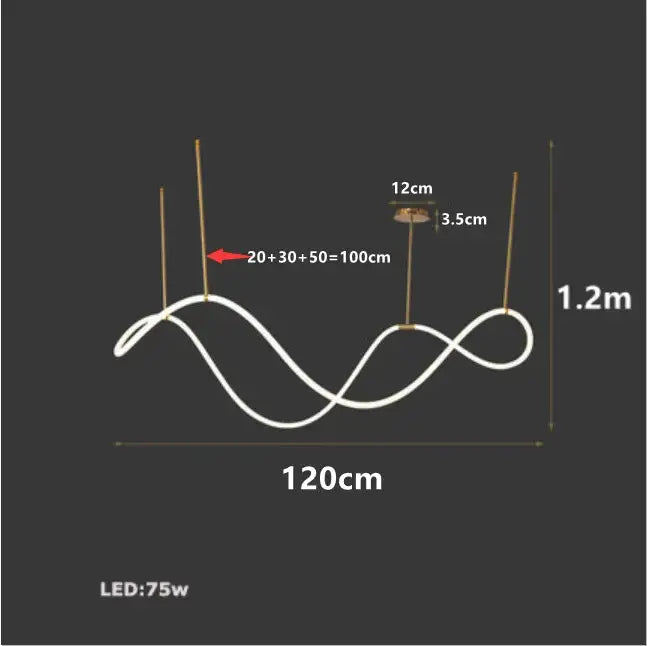 White decorbites™ contemporary led chandelier with wavy design and gold-toned rods for dining room lighting