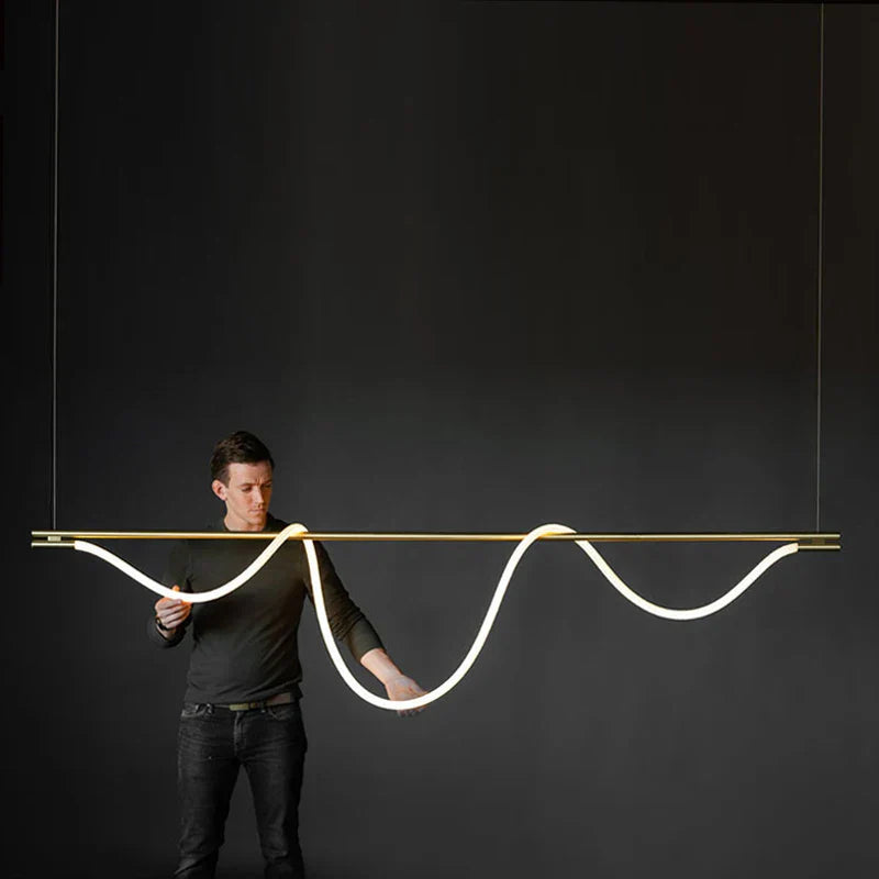 A decorbites™ contemporary led chandelier with gold metal frame and long hose led tubing for dining room lighting