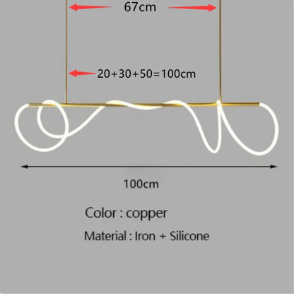 Copper-colored DecorBites™ contemporary led chandelier with sleek iron frame and silicone cord for dining room lighting