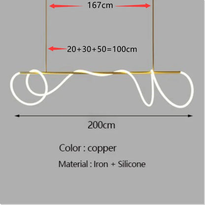 DecorBites contemporary led chandelier with copper pendant light, iron frame, and flexible silicone cord for dining room