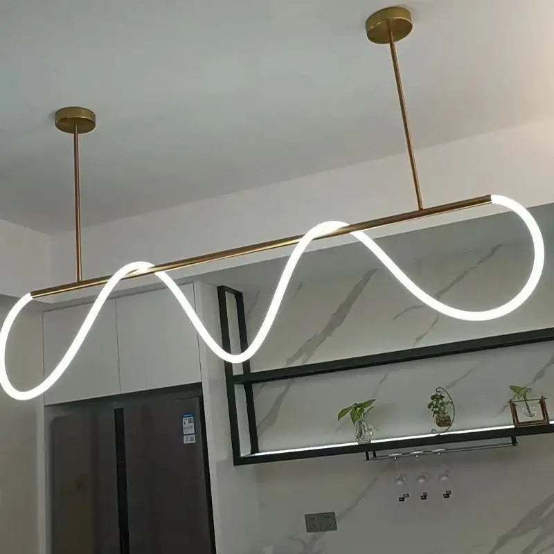 DecorBites™ contemporary led chandelier gold tone with sleek wave-shaped long hose led strip for dining room lighting