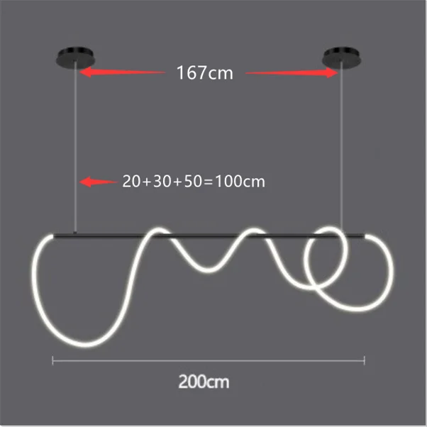 Modern white DecorBites™ contemporary led chandelier with sleek wavy design and black mounting hardware for dining room lighting