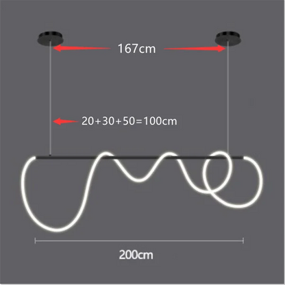 Modern white DecorBites™ contemporary led chandelier with sleek wavy design and black mounting hardware for dining room lighting