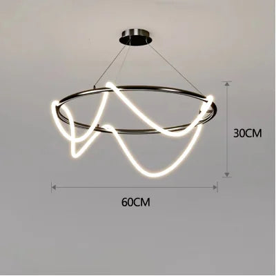 Decorbites™ contemporary led chandelier with sleek black metal frame and abstract neon wave for dining room lighting