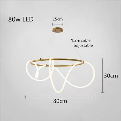 Gold-toned DecorBites™ contemporary led chandelier with 30cm diameter and white flexible light strands for dining room lighting