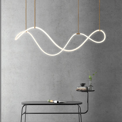 Modern white DecorBites™ contemporary led chandelier with sleek wave design and gold rods for dining room lighting
