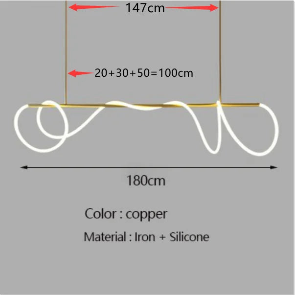 Copper-colored DecorBites™ contemporary led chandelier with sleek iron frame and flexible silicone for dining room lighting