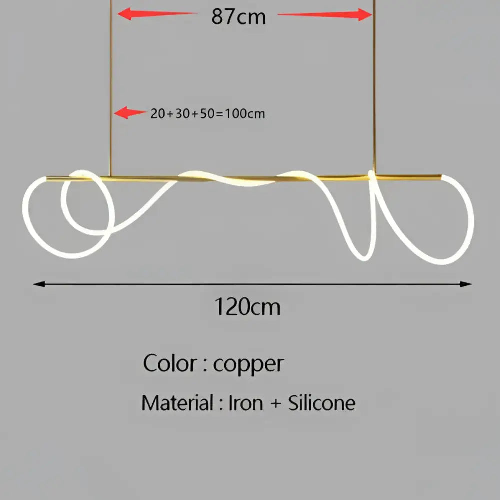 Decorbites™ contemporary led chandelier in copper with sleek iron frame and flexible silicone cord for dining room lighting