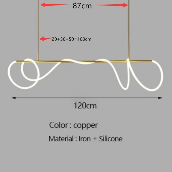 Decorbites™ contemporary led chandelier in copper with sleek iron frame and flexible silicone cord for dining room lighting
