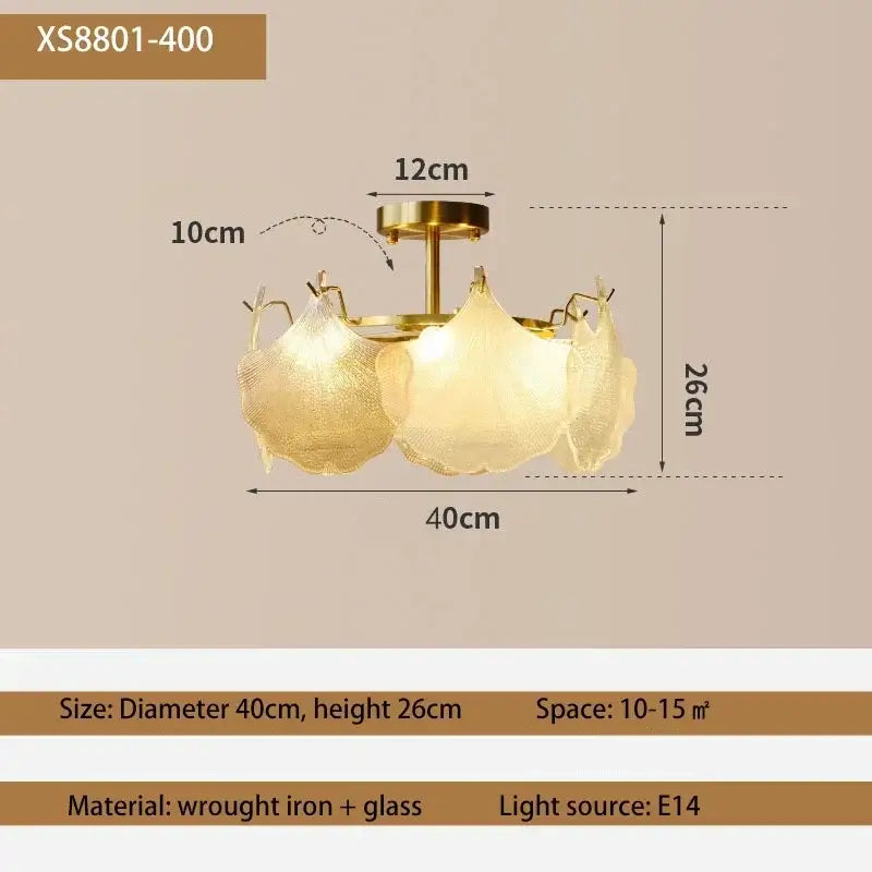 Decorbites contemporary led chandelier gold leaf dining room light with gold-toned wrought iron and leaf-shaped glass shades