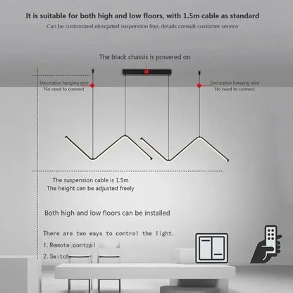 Black decorbites™ contemporary led pendant lights with sleek zigzag design and 1.5m adjustable suspension cable