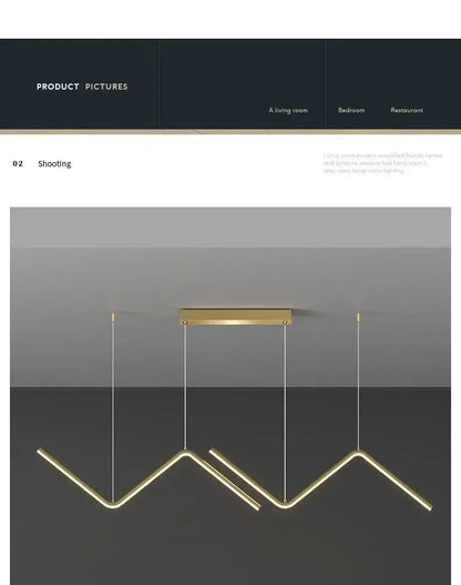 DecorBites™ contemporary gold-toned led pendant lights with sleek angular geometric minimalist design 2-head 90cm