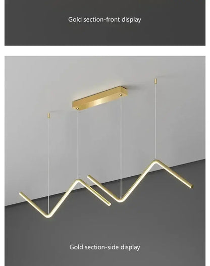 Decorbites™ contemporary gold-toned led pendant lights 2-head 90cm with sleek mountain-inspired zigzag design