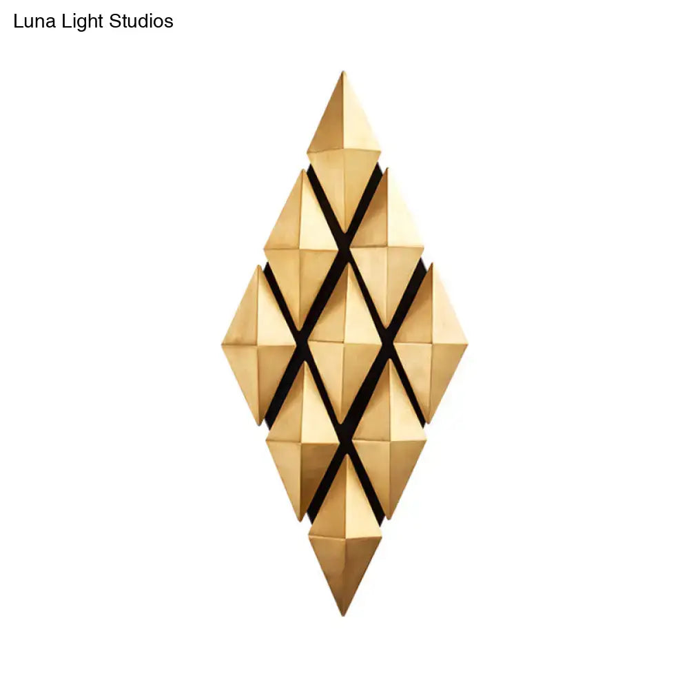 Modern gold diamond wall lamp with geometric interlocking triangular facets and black accent lines light fixture