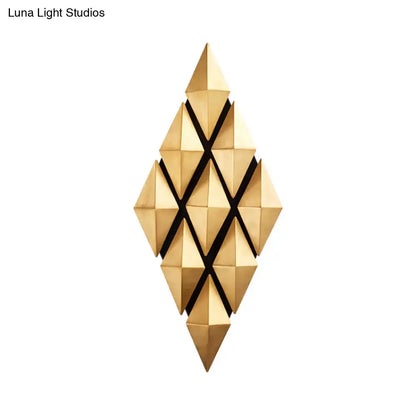 Modern gold diamond wall lamp with geometric interlocking triangular facets and black accent lines light fixture