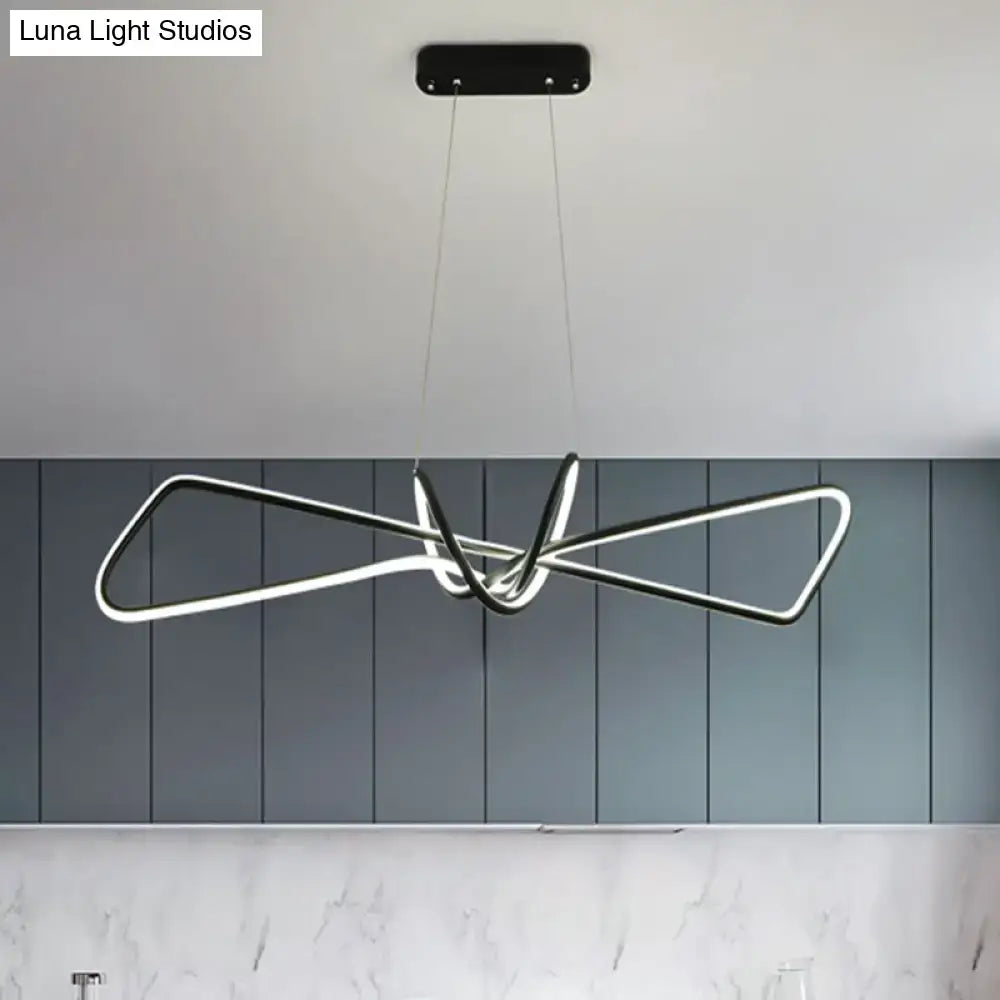 Modern black and white led chandelier with sleek geometric design for contemporary metal dining and bowtie led island lighting
