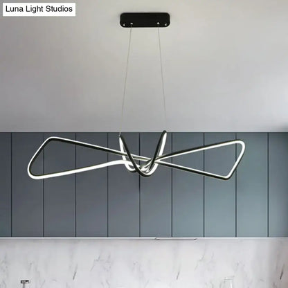 Modern black and white led chandelier with sleek geometric design for contemporary metal dining and bowtie led island lighting