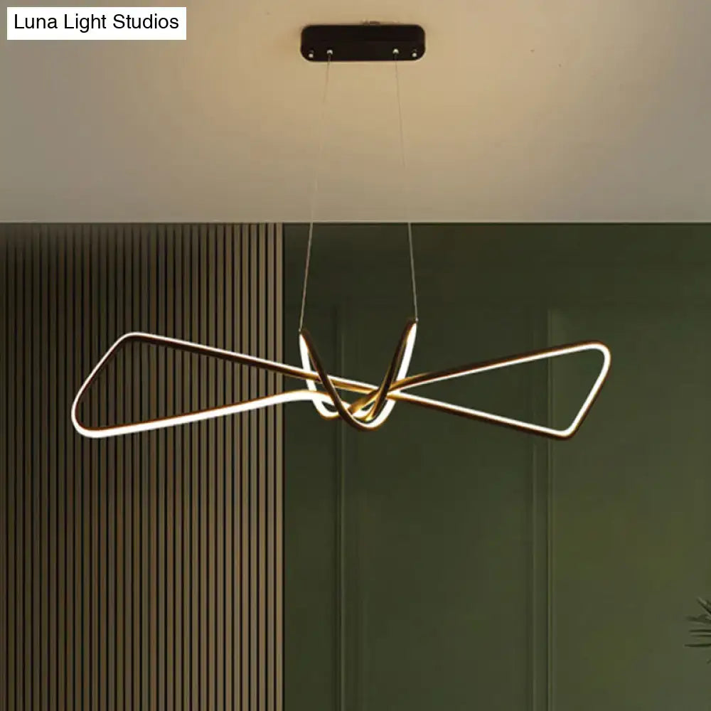 DecorBites™ contemporary metal dining room bowtie LED island light kit with modern gold-toned geometric chandelier
