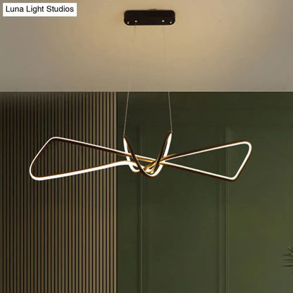 DecorBites™ contemporary metal dining room bowtie LED island light kit with modern gold-toned geometric chandelier
