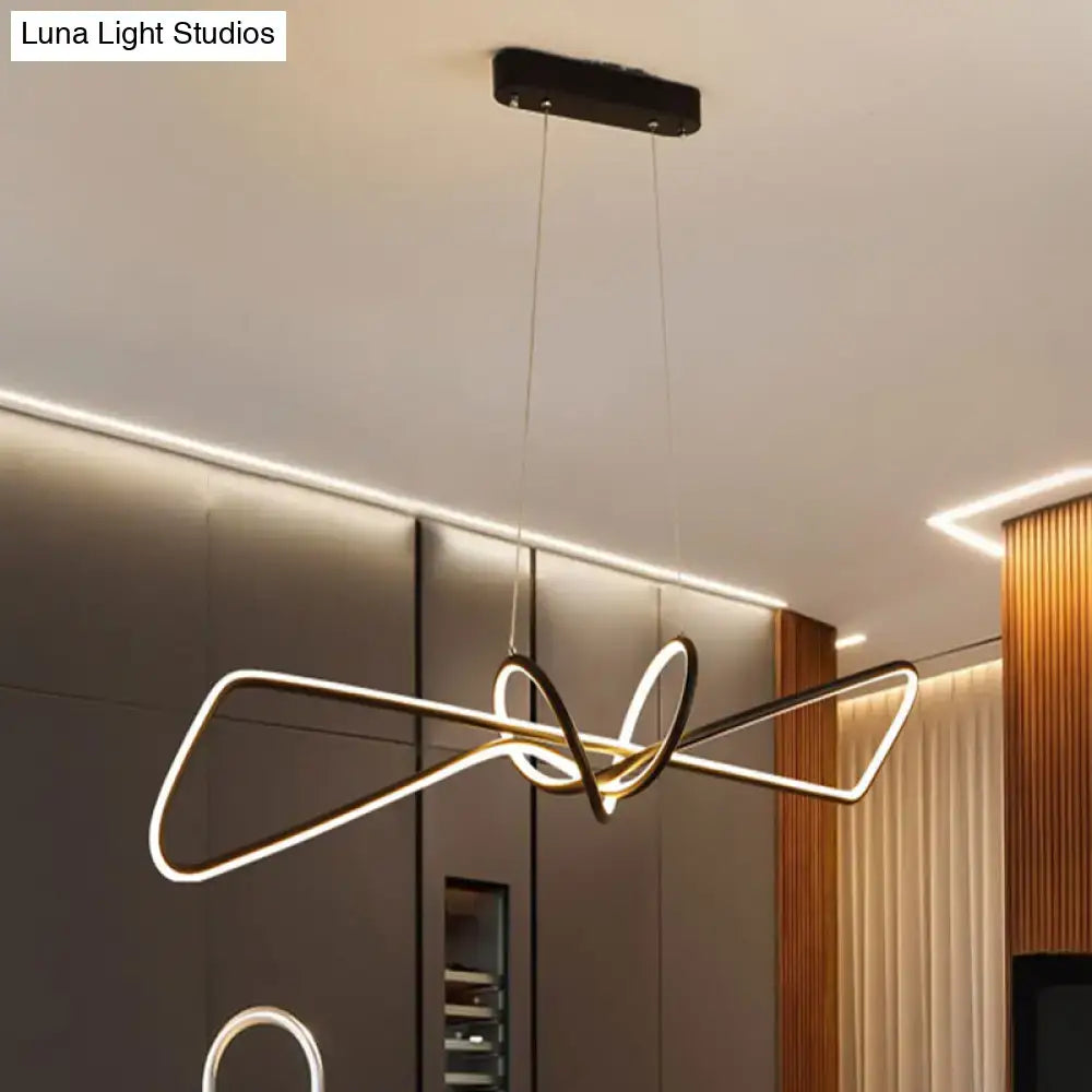 DecorBites™ contemporary metal dining pendant light with sleek gold loops and glowing bowtie led island lighting