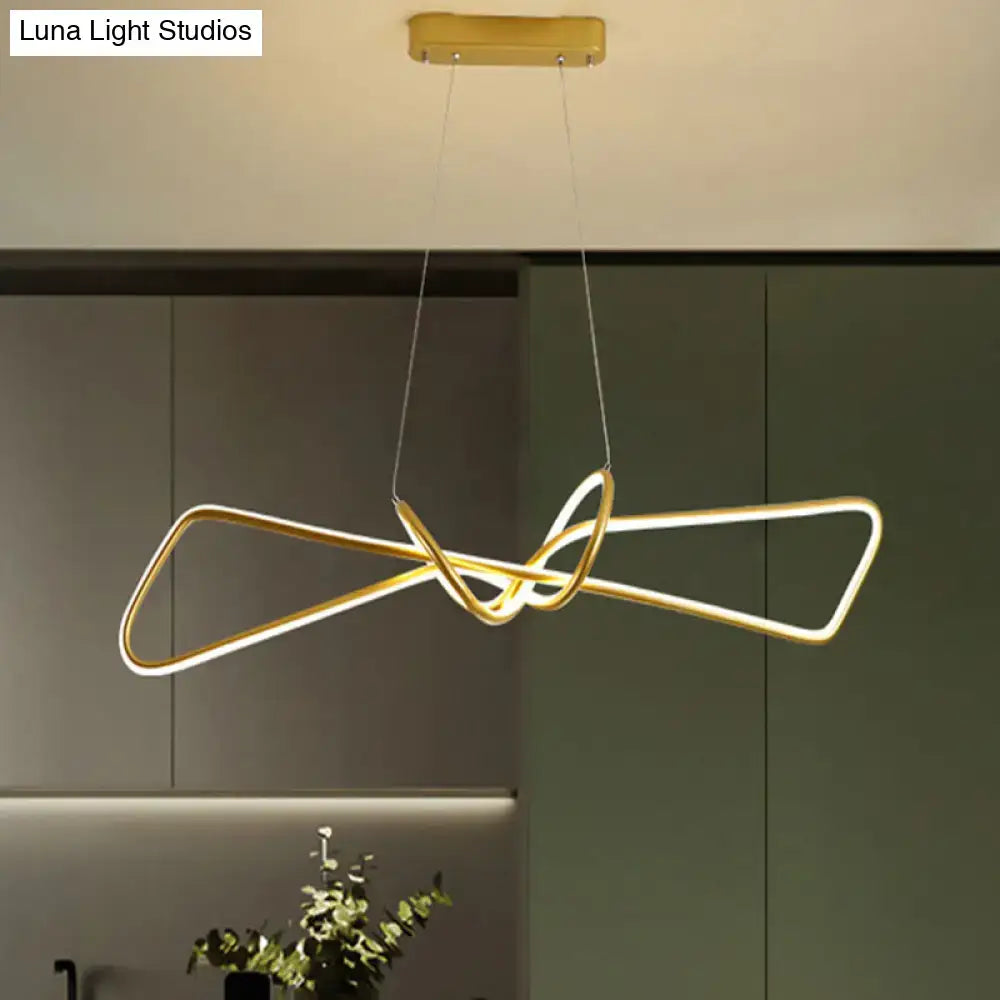 Gold-colored contemporary metal dining pendant light with abstract geometric design for bowtie led island lighting