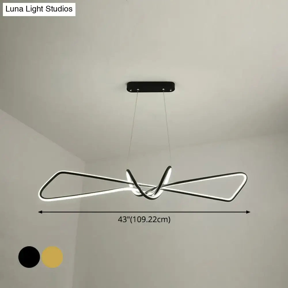 Modern minimalist led chandelier with sleek black or gold wireframe for contemporary metal dining bowtie led island lighting