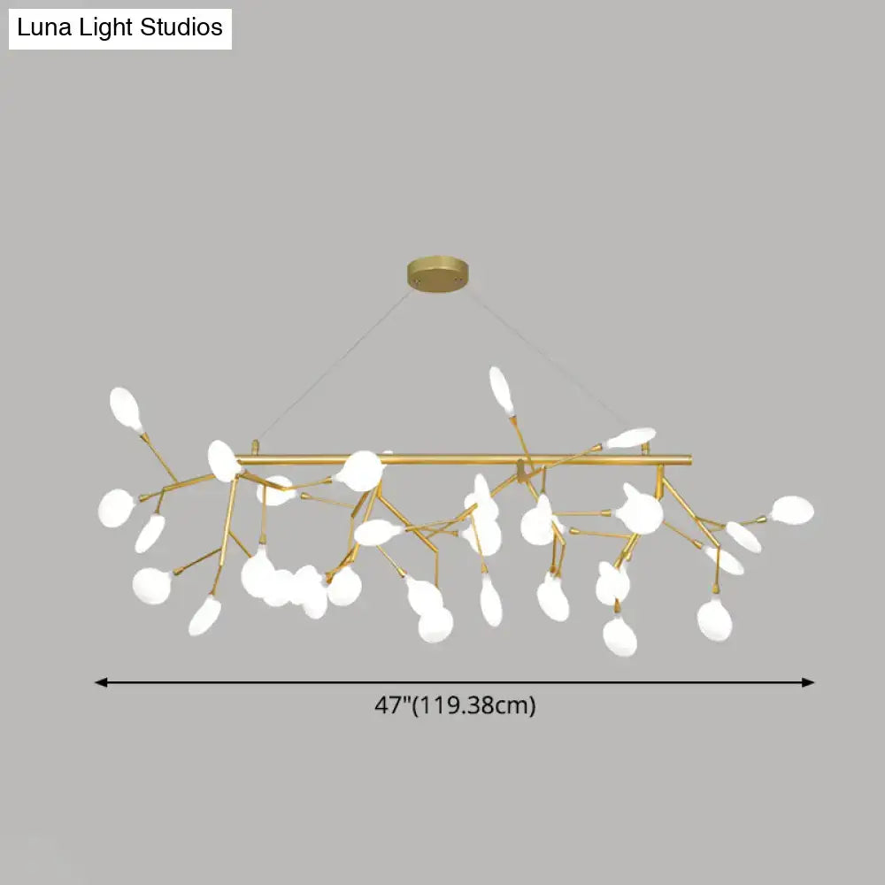 Gold-toned DecorBites™ metal pendant with round canopy featuring white leaf-shaped clear glass shades in branch design