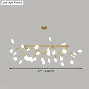 Gold-toned DecorBites™ metal pendant with round canopy featuring white leaf-shaped clear glass shades in branch design