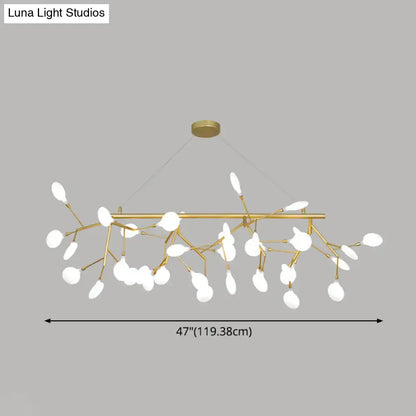 Gold-toned DecorBites™ metal pendant with round canopy featuring white leaf-shaped clear glass shades in branch design