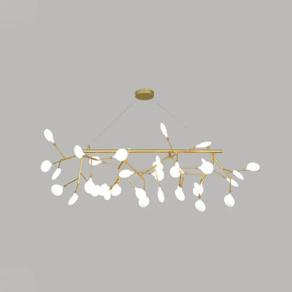 DecorBites™ gold-toned metal pendant branch design with frosted white glass leaves and round canopy for bedroom lighting