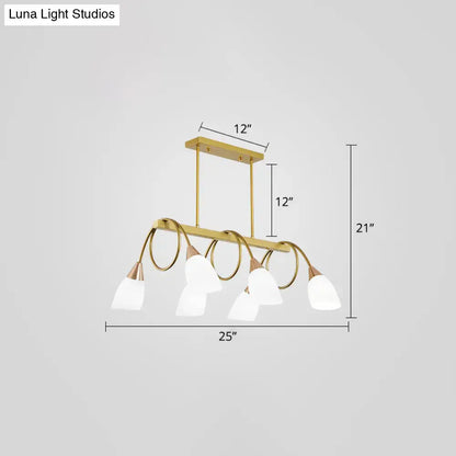 Decorbites™ contemporary milk glass pendant light with gold-toned curved arms and five white frosted tulip shade island lamps