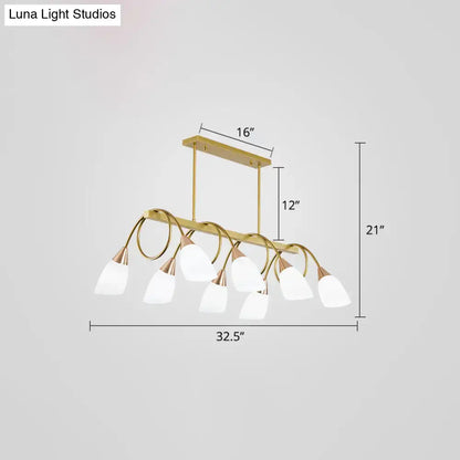 Decorbites™ contemporary milk glass tulip shade island lamp with gold-toned frame and six frosted glass shades ideal for restaurants