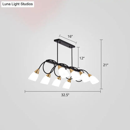 Modern black and gold decorbites™ contemporary milk glass tulip shade island lamp with six frosted glass shades ideal for restaurants