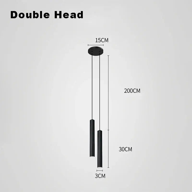 Black double-headed DecorBites™ contemporary nordic led pendant light with sleek cylindrical shades for dining room use