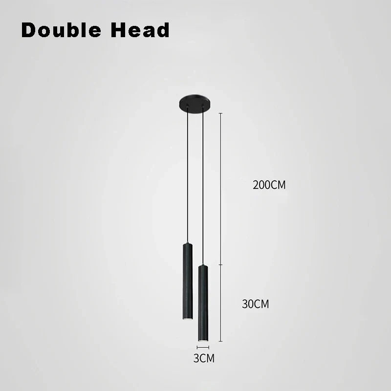 Black double-headed pendant light with sleek cylindrical shades and minimalist nordic led pendant design for dining room