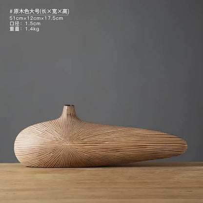 Decorbites™ contemporary resin vase with sleek wooden finish and linear grooves for elegant flower arrangements